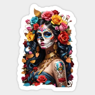 Sugar Skull girl, Dia de los Muertos Sticker